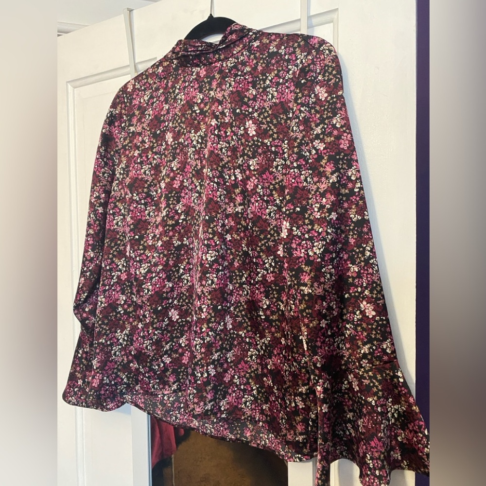 Burgundy floral silky blouse